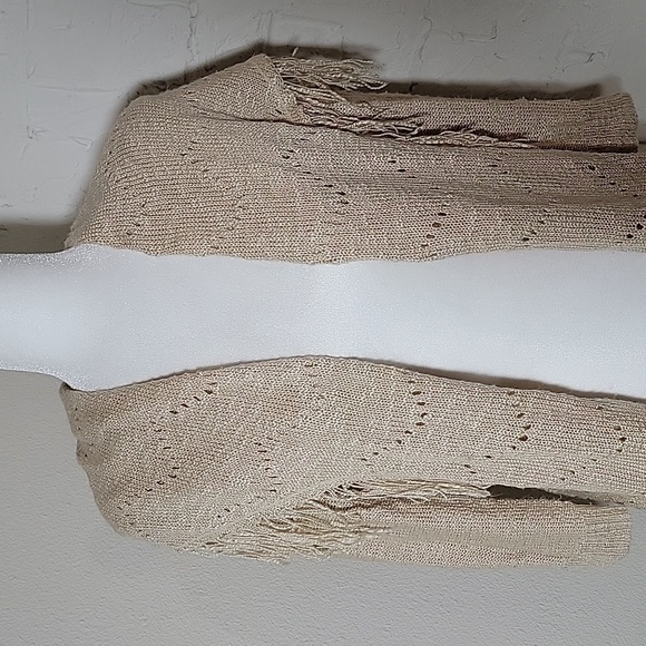 Cupio Open Front Cardigan Sweater Fringe Tassel Longsleeve Lapel Collar Casual M - Picture 2 of 14